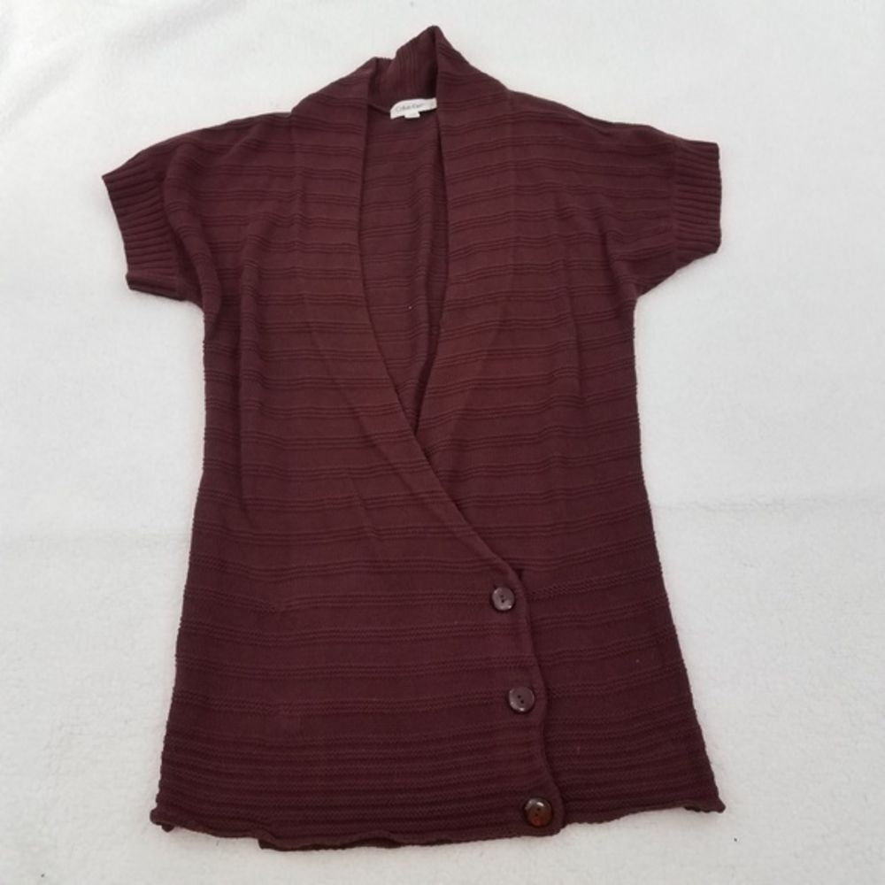 Calvin Klein Sweater‎ S Red Wrap Long Tunic Button